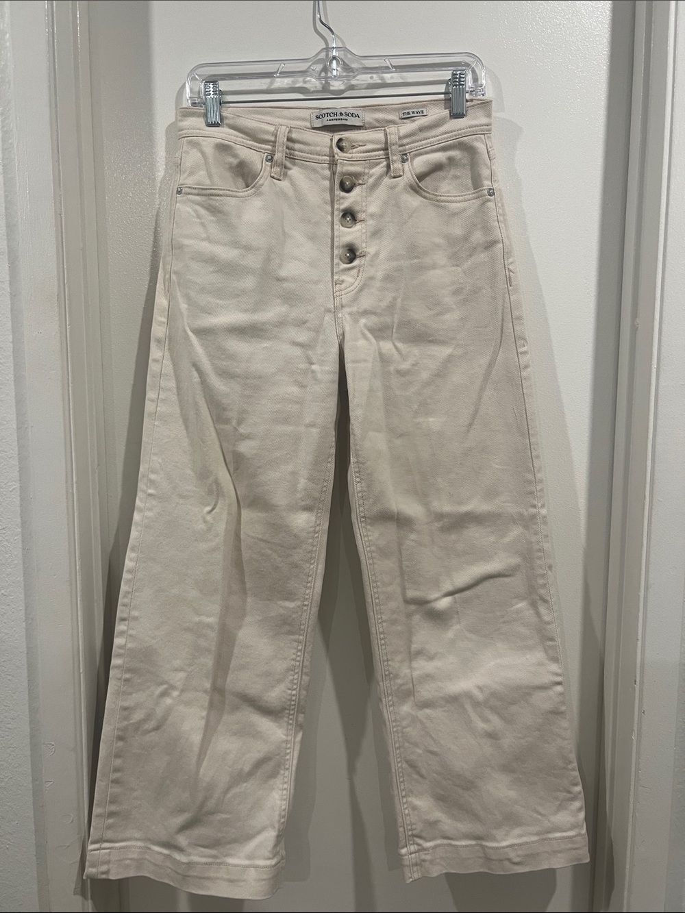 Scotch & Soda The Wave High Waist Wide Leg Jeans with Button Fly in Ecru Sz 2/26